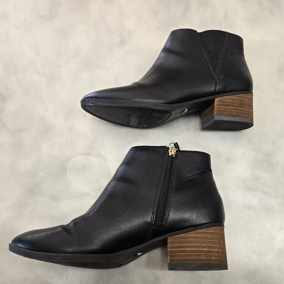 Dr. Scholl's Black Ankle Boots with Wooden Stacked Heel - Picture 1 of 8